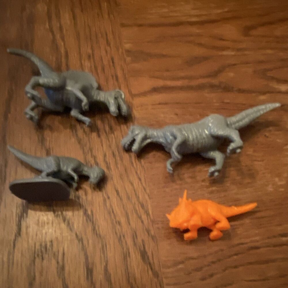 Dinosaur Toy Figures Lot of 4 Small Plastic Gray & Orange Mini Dinosaurs